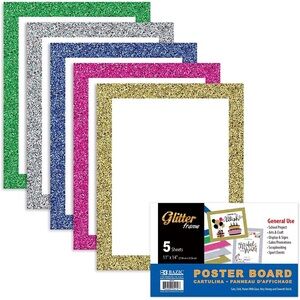 BAZIC Products Glitter Framed White Poster Board 5 Sheets 11” x 14”